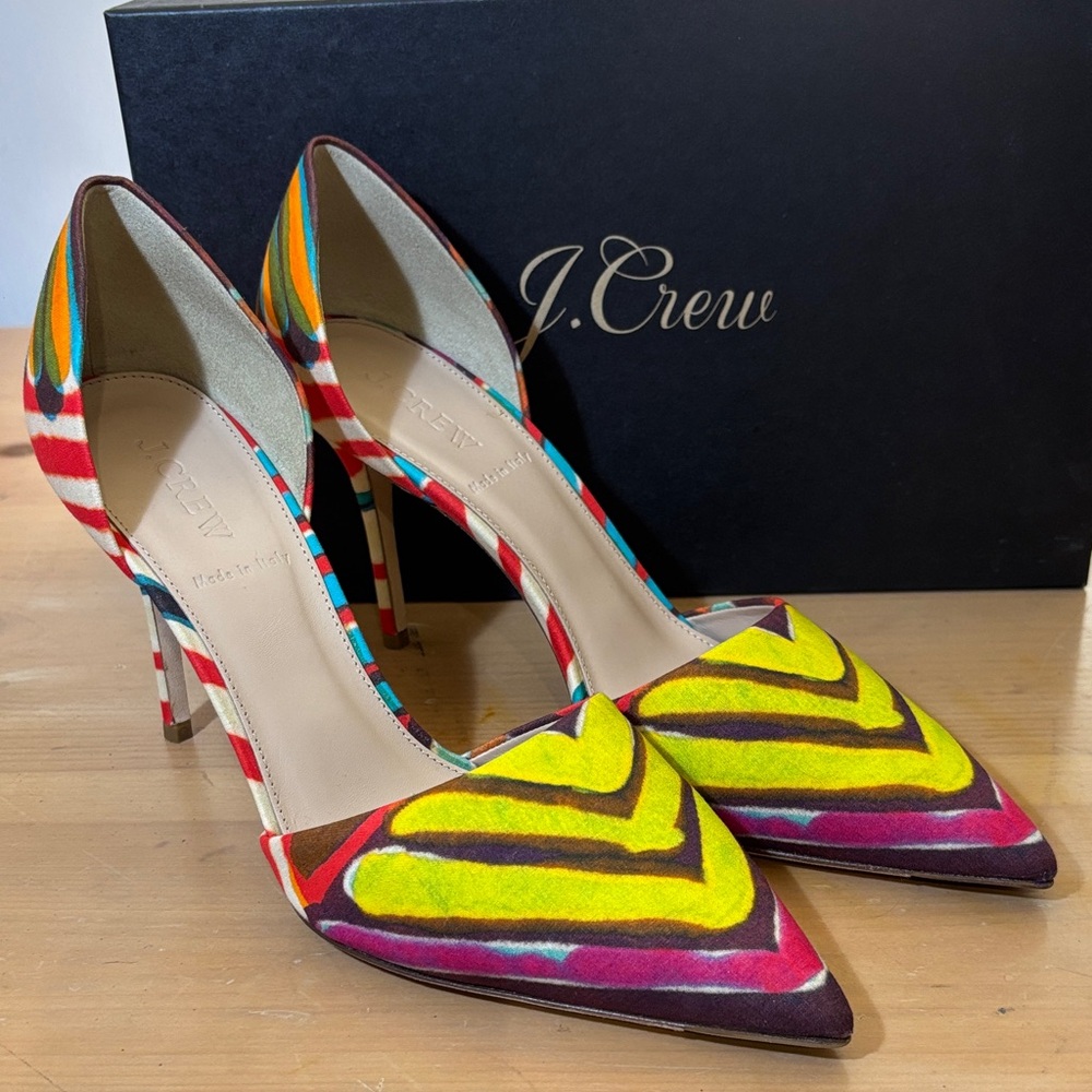 J. Crew Vibrant Multicolor Heels Never Worn with shoe bag *made in Italy 🇮🇹